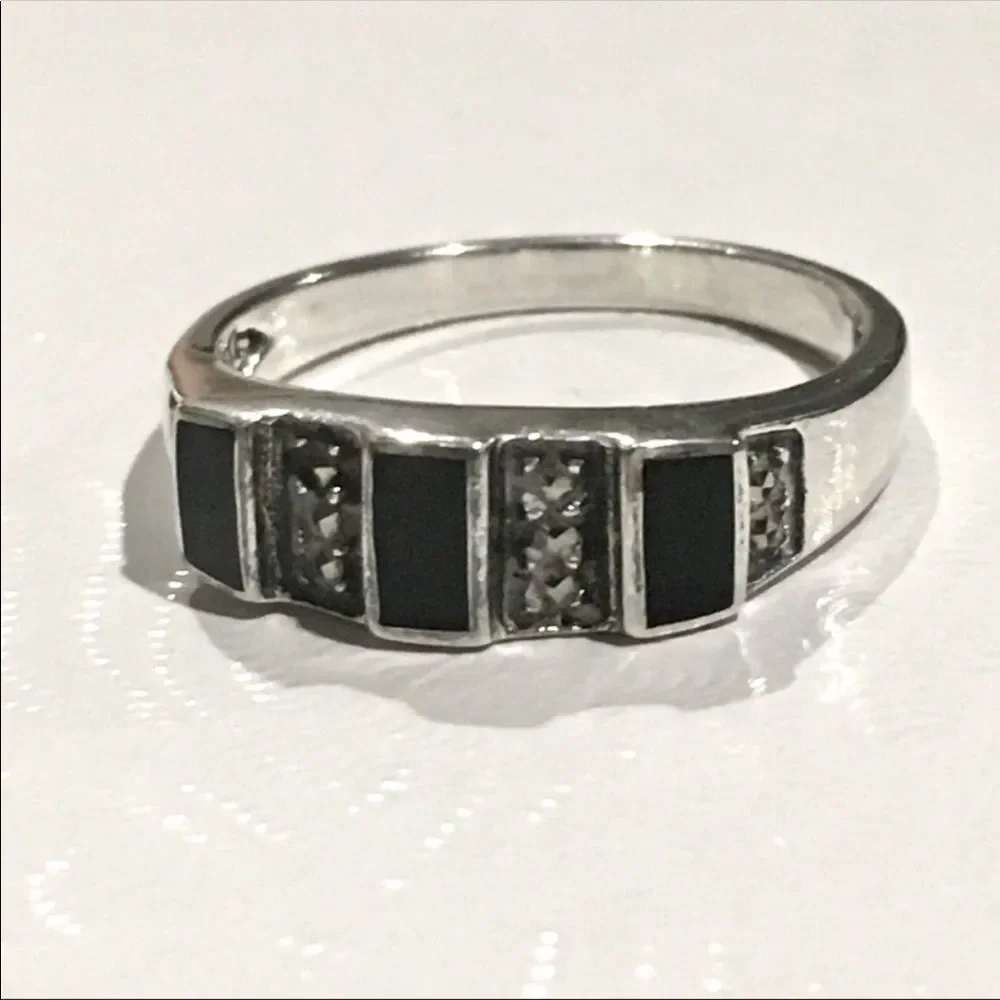 JUDITH JACK Onyx Sterling Silver Ring